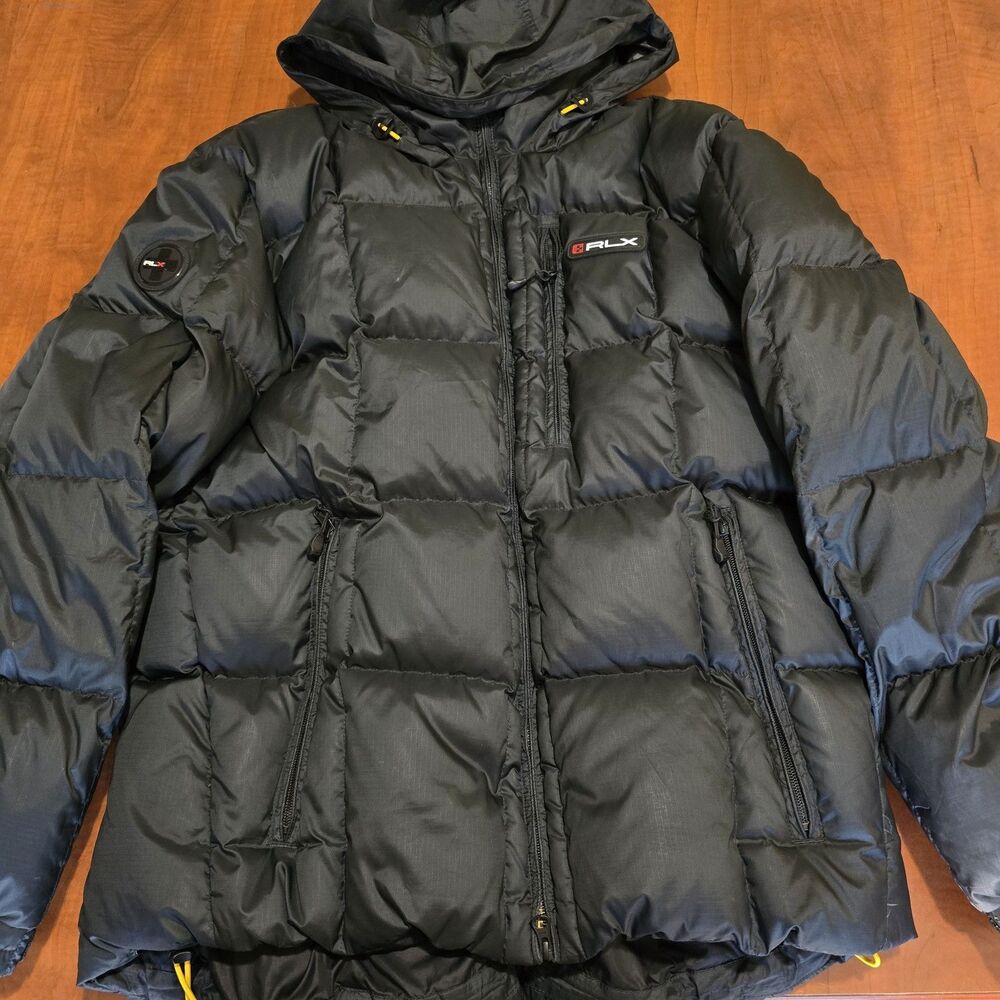 Ralph Lauren RLX Vintage Mens Goose Down Packable Hood Full Zip Puffer Coat L